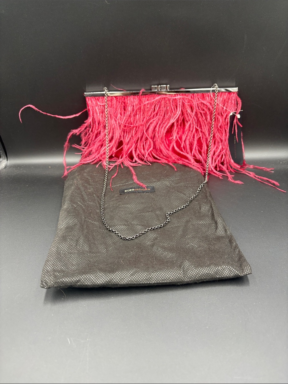 NWT BCBGMAXAZRIA Feather Pink Fringe Clutch Bag